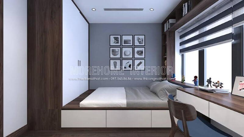 Tủ quần áo liền giường đẹp, hiện đại, sang trọng cho phòng ngủ của con. Mẫu nội thất biệt thự đẹp