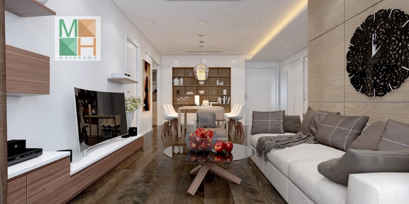 Kệ ti vi treo tường nhỏ nhắn phù hợp với căn hộ chung cư giúp tiết kiệm kiệm diện tích không gian