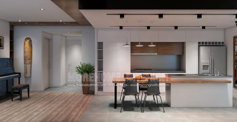 Lựa chọn tủ bếp âm tường màu trắng giúp gia chủ tiết kiệm được tối đa diện tích cũng như tạo độ thoáng hơn cho căn bếp chung cư nhà mình Tủ bếp đẹp