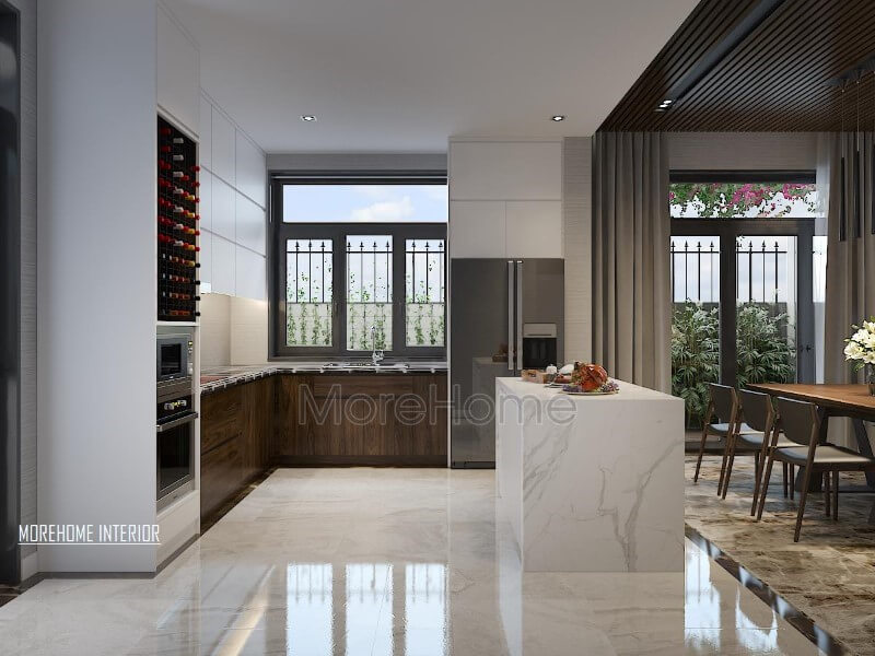 Tủ bếp chữ U hiện đại, đẹp cho phòng bếp biệt thự, nhà phố. Thiết kế tủ bếp biệt thự sang trọng