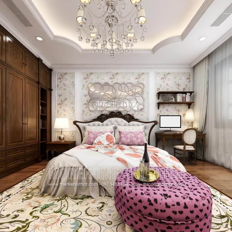 Giường ngủ chung cư tân cổ điển Giường ngủ chung cư tân cổ điển