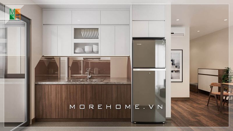 Mẫu thiết kế bếp chữ I này rất phù hợp với không gian nhỏ như chung cư, nhà phố.