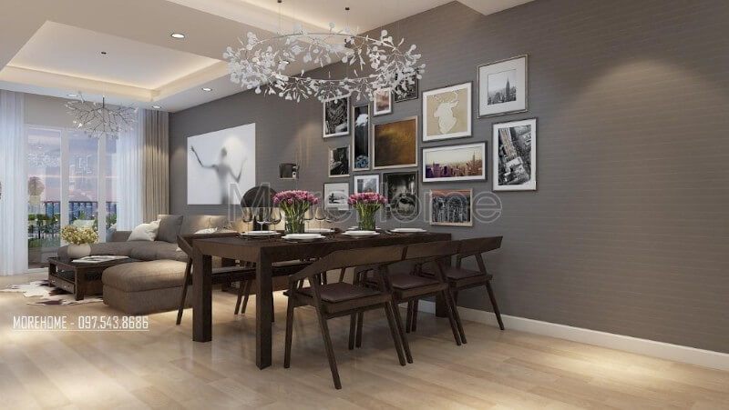 Thiết kế nội thất phòng sang trọng liền kề với không gian phòng khách tạo cho gia chủ một không gian dùng bữa ấm áp hơn