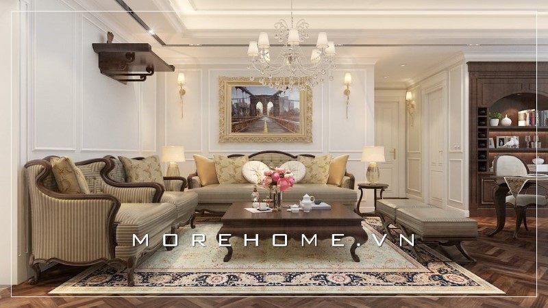 Bộ ghế sofa gỗ óc chó bọc nệm mang đến cảm giác thoải mái dễ chịu và ấn tượng ngay khi bước chân vào căn phòng.