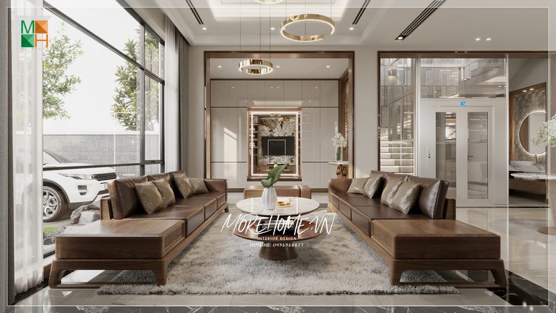 Đá ốp vách tivi màu sáng sang trọng giúp tô điểm thêm giá trị thẩm mỹ cho không gian sống của gia đình.