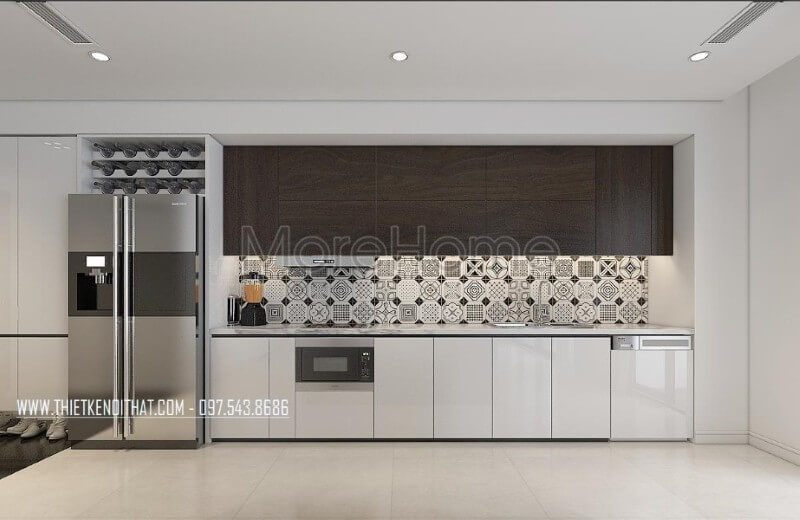 Mẫu tủ bếp chữ i được coi là điểm nhấn độc đáo, sang trọng cho cả không gian phòng bếp