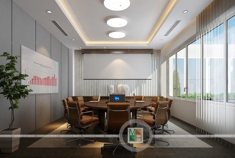 Mẫu thiết kế nội thất phòng họp văn phòng công ty Đèo Cả cao cấp với cách bố trí hợp lí khoa học