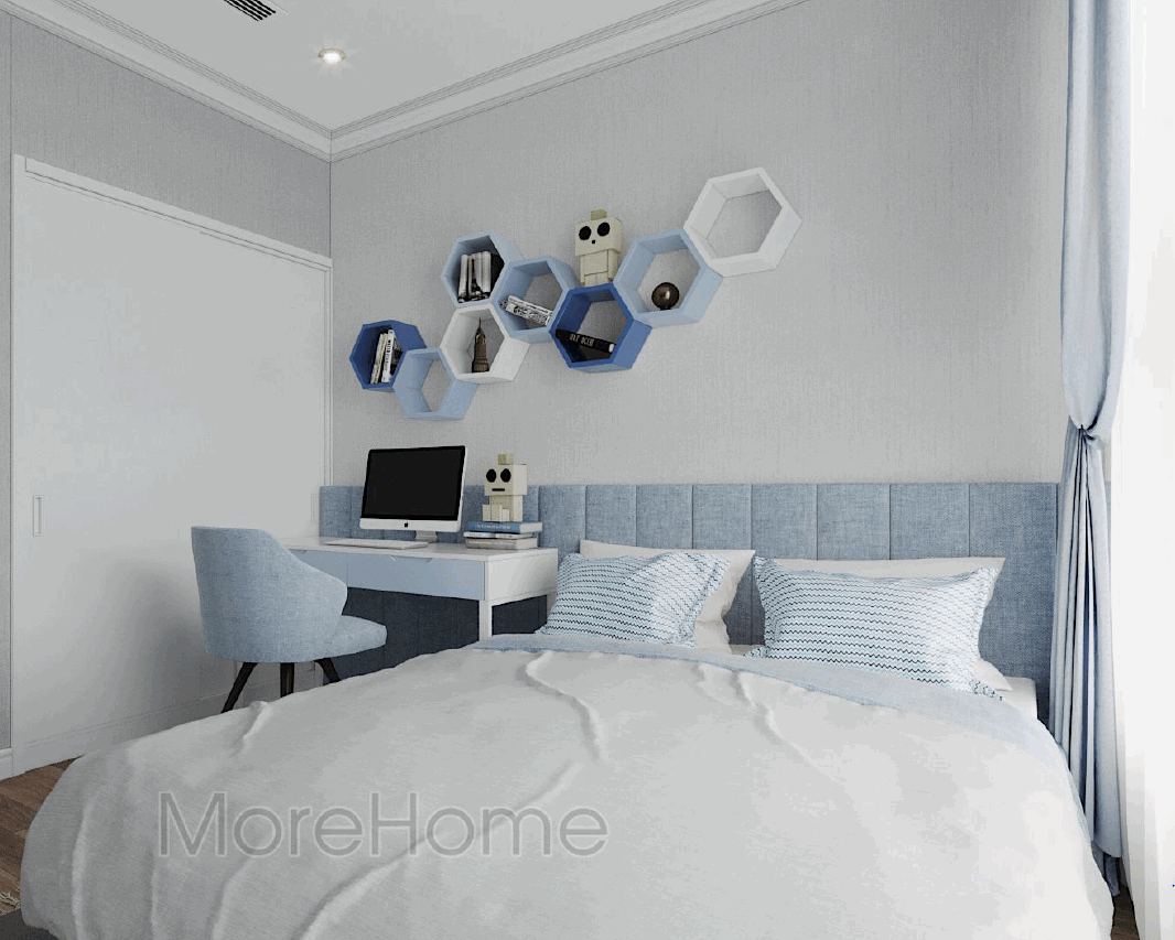 Giá sách sơn cao cấp hình tổ ong, màu sắc hài hòa, điểm nhấn của cả căn phòng