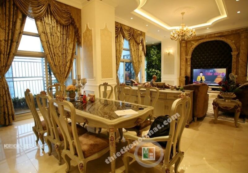 Thi công nội thất phòng ăn với tone màu vàng trung tính sẽ tạo ra sự cân bằng giữa ánh sáng và màu sắc, làm cho gia chủ cảm thấy hứng khởi.