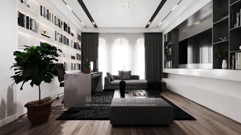 Sofa vải hiện đại mang lại sự đẹp cho phòng làm việc tại nhà.
