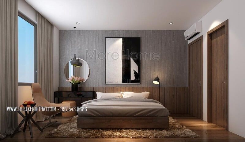 Mẫu giường ngủ gỗ An Cường cung cấp cho căn phòng một sự gọn gàng.